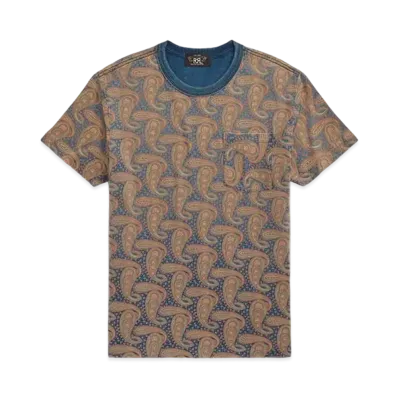RRL Ralph Lauren Indigo Paisley Jersey Pocket Tee "Navy"