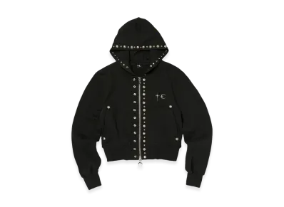 THUG CLUB TC Studded Line Cropped Zip-Up Hoodie "Black"
