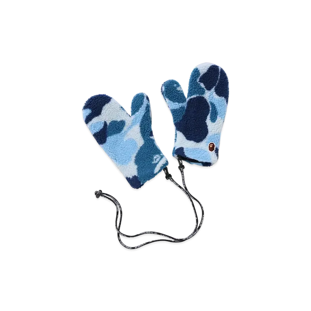 A BATHING APE Ladies ABC Camo Boa Mittens "Blue"