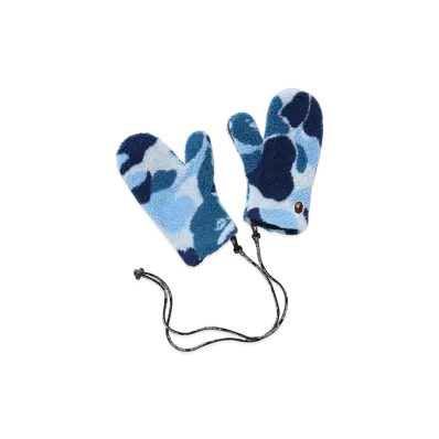 A BATHING APE Ladies ABC Camo Boa Mittens "Blue"