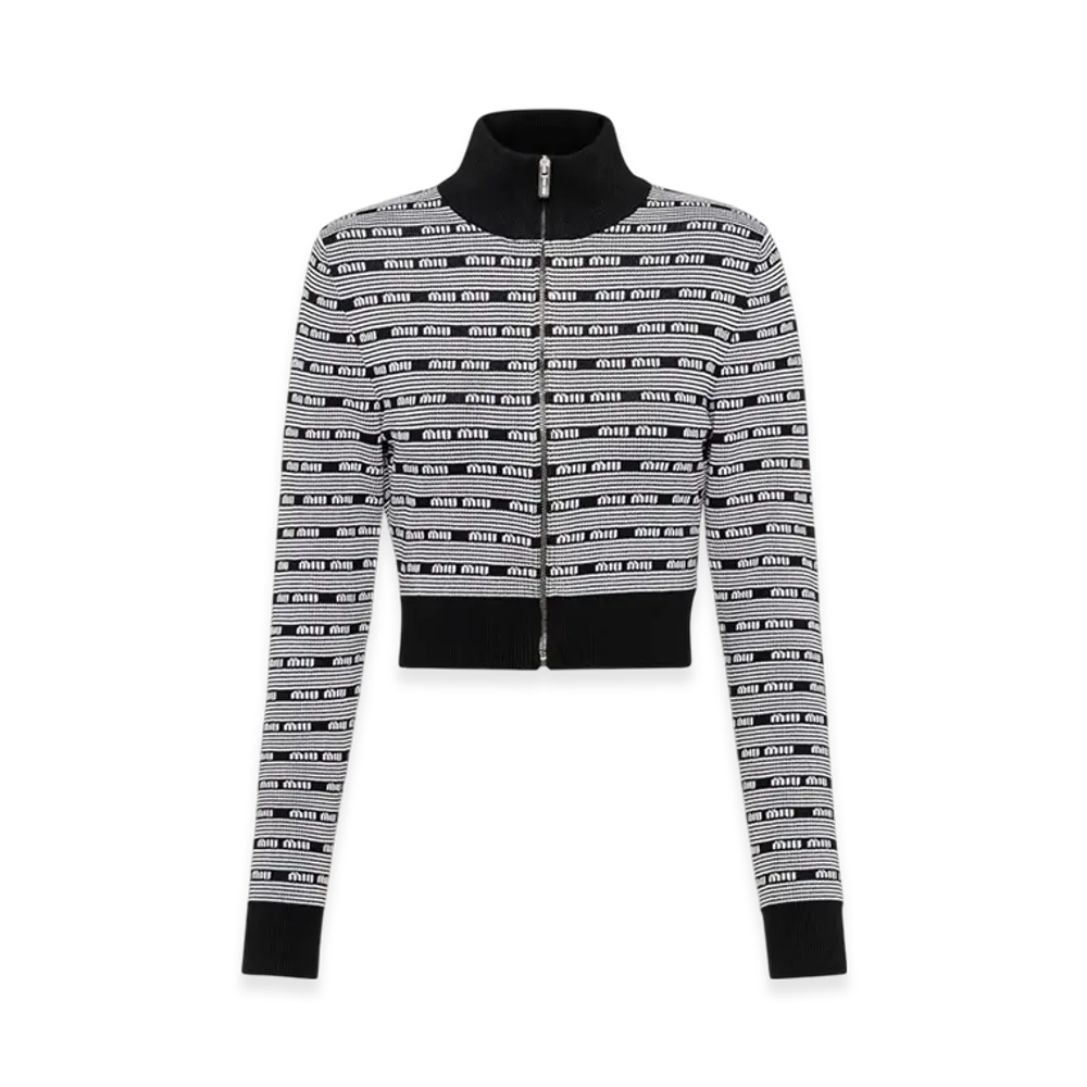 MIU MIU Women's Viscose Turtleneck Cardigan "Black/White"