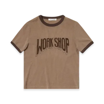 OUR LEGACY Work Shop Ringer T-Shirt Overdyed Earth Work Shop Print "Over Dyed Earth Work Shop Print"