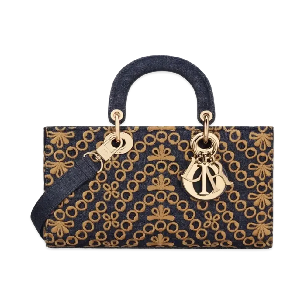 Dior Medium Lady D-Joy Bag Saint Gall Denim "Deep Blue"