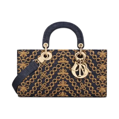 Dior Medium Lady D-Joy Bag Saint Gall Denim "Deep Blue"