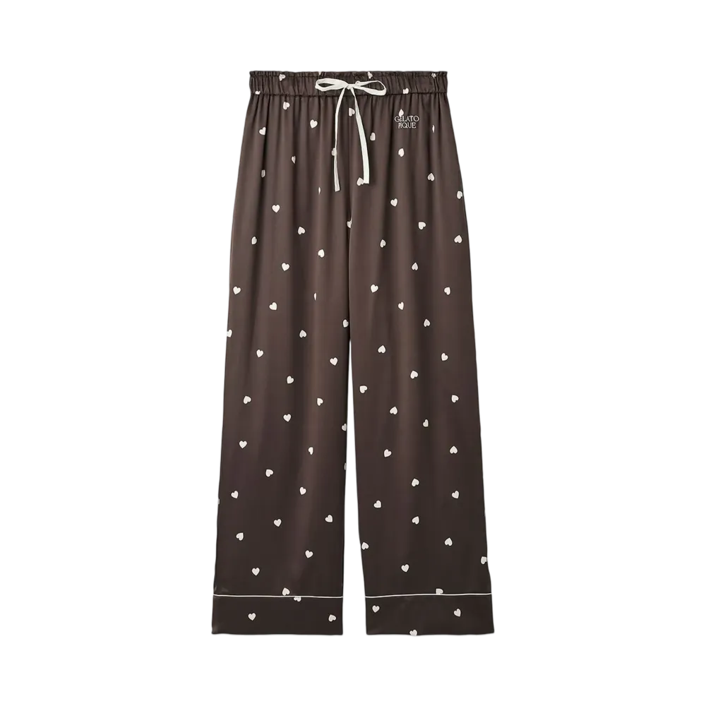 GELATO PIQUE Valentine Heart Pattern Satin Long Pants "Brown"