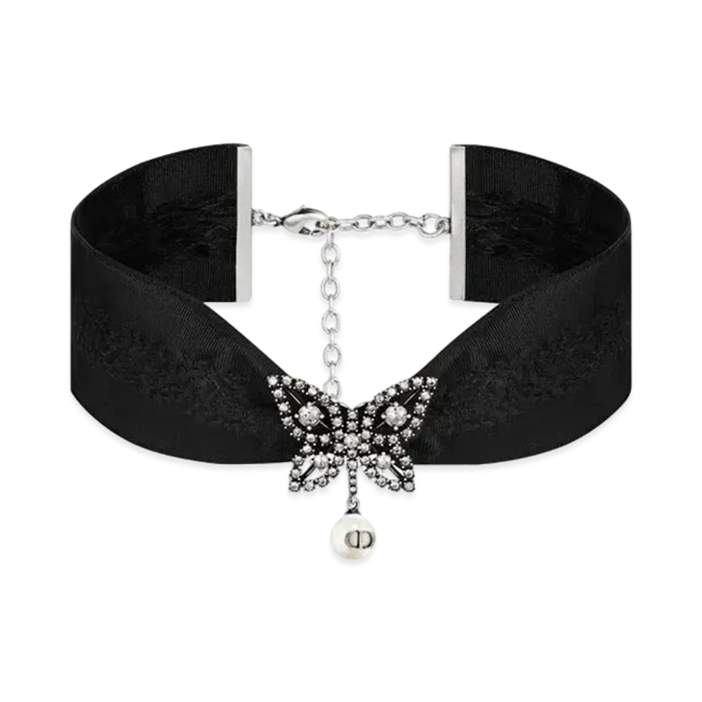 Dior Papillon de Nuit Choker Metal Silk Resin Pearl and Crystals "Silver/Black/White"