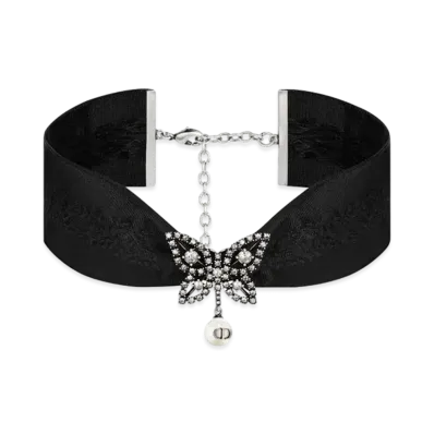 Dior Papillon de Nuit Choker Metal Silk Resin Pearl and Crystals "Silver/Black/White"