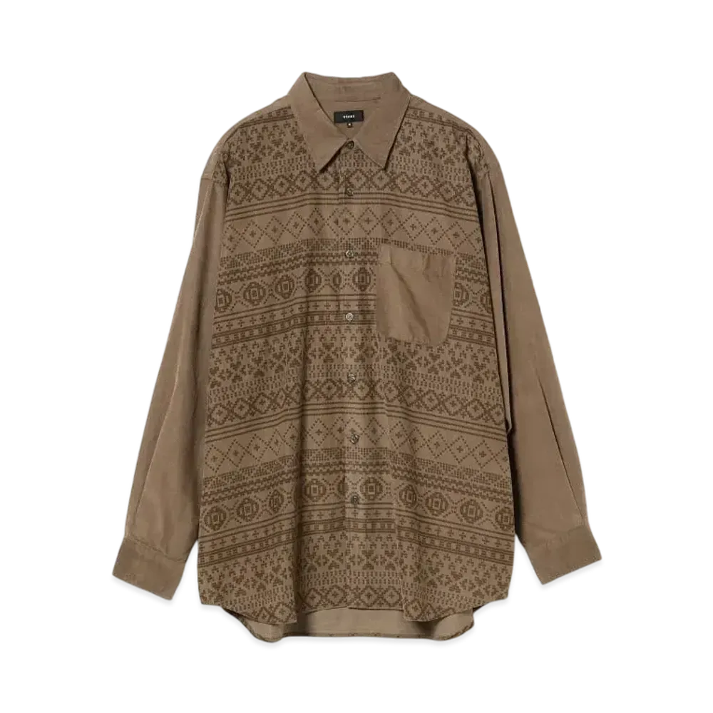 BEAMS Knit Print Corduroy Shirt "Beige"
