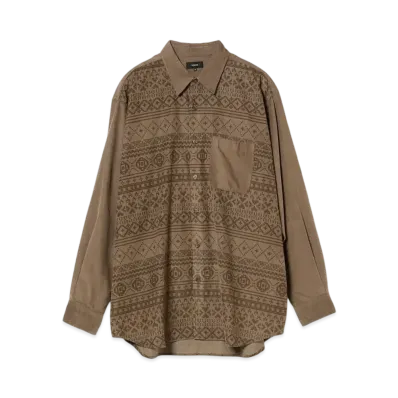 BEAMS Knit Print Corduroy Shirt "Beige"