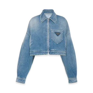 PRADA Women's Cropped Organic Denim Jacket "Blue"