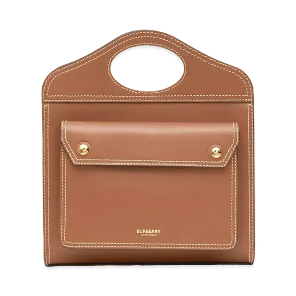 Burberry Medium Top Stitch Detail Leather Pocket Bag "Malt Brown"
