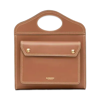 Burberry Medium Top Stitch Detail Leather Pocket Bag "Malt Brown"