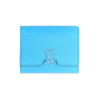Burberry Monogram Motif Grainy Leather Folding Wallet "Bright Sky Blue"
