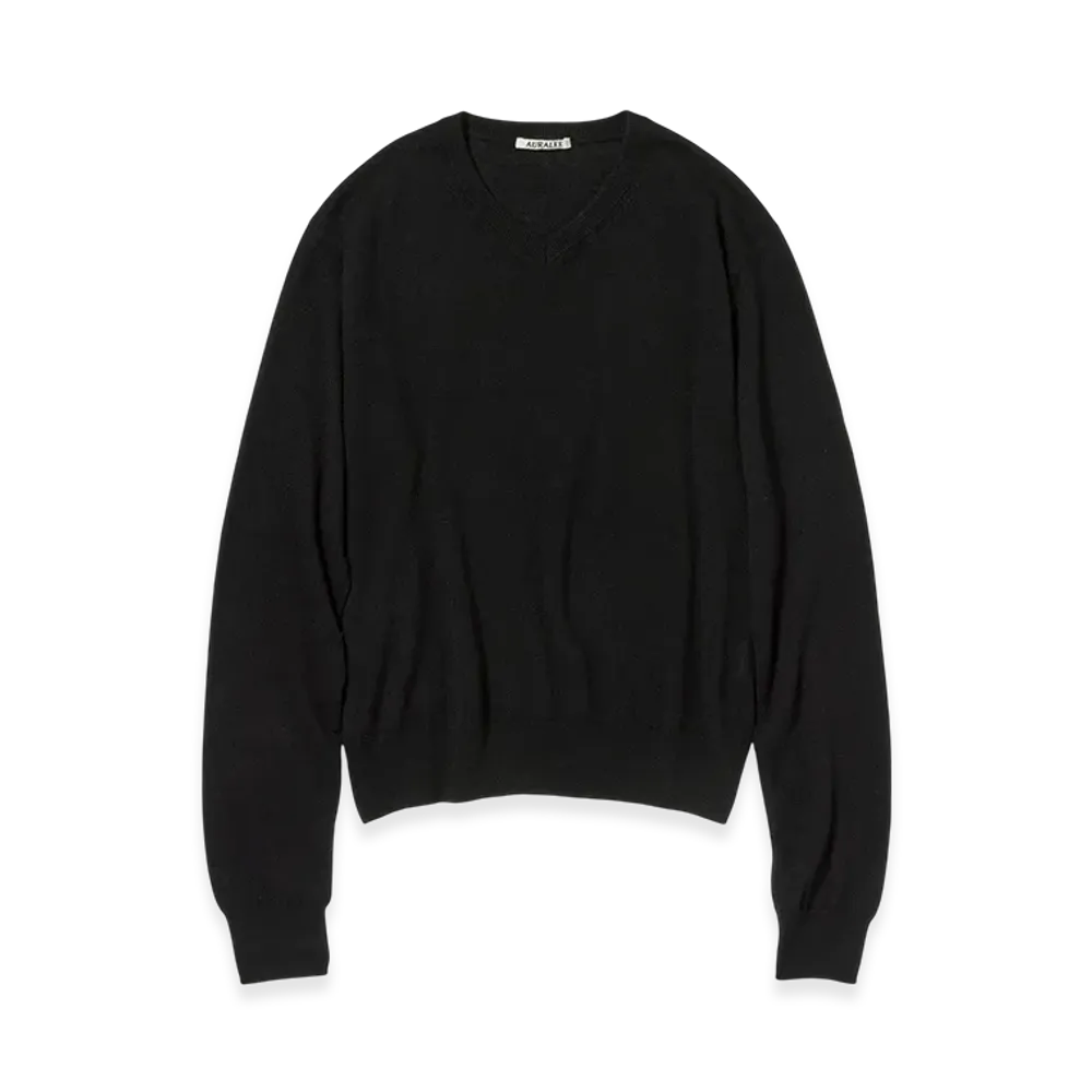 AURALEE Super Fine Cashmere Silk Knit V Neck P/O "Black"