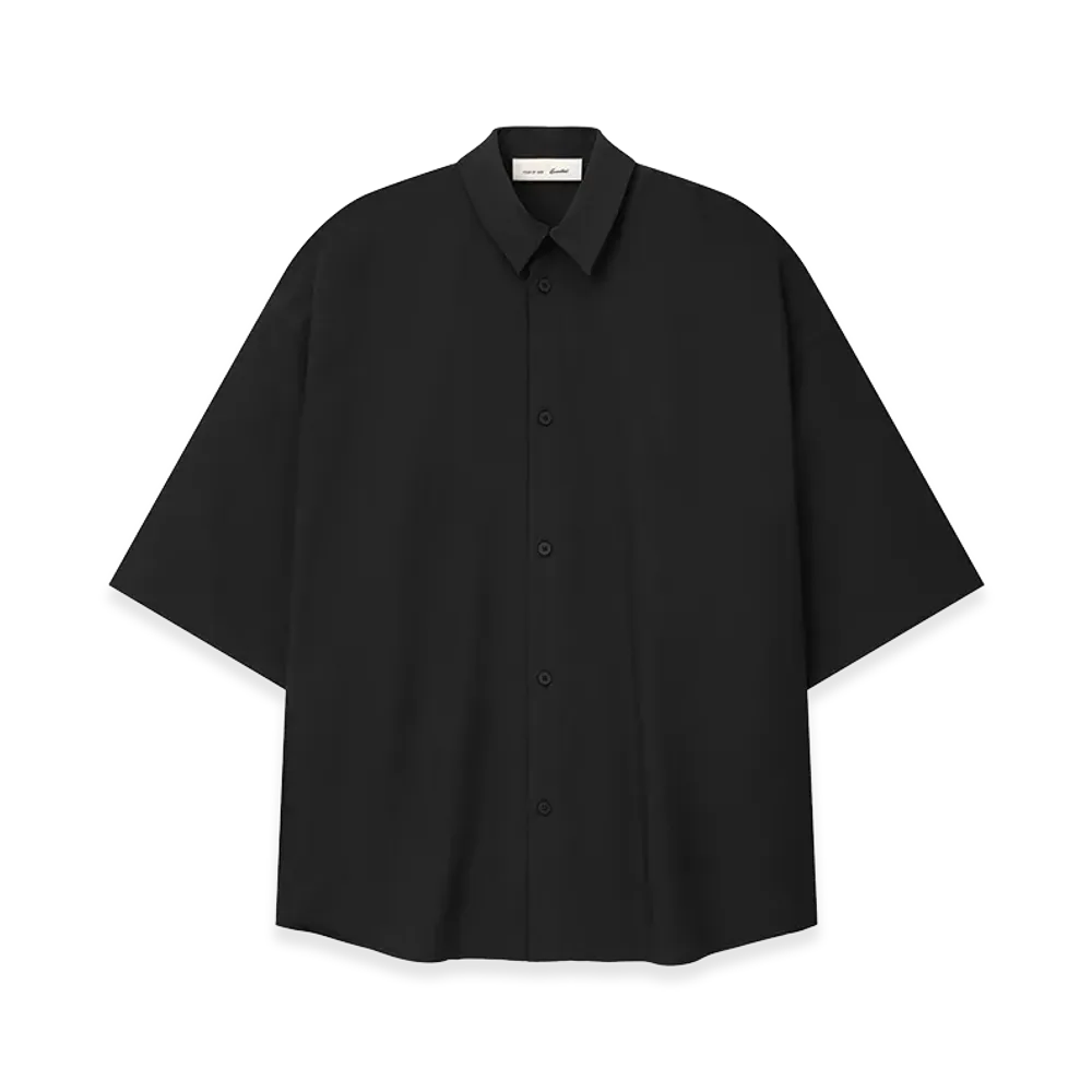 FEAR OF GOD ESSENTIALS Silk Blend 3/4 Sleeve Button Up Shirt "Vintage Black"