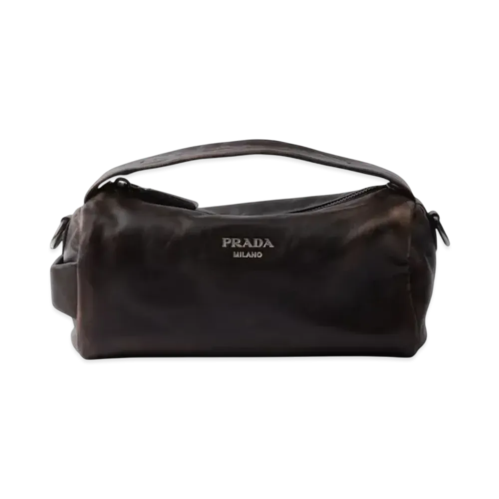PRADA Nappa Leather Shoulder Bag "Dark Brown"