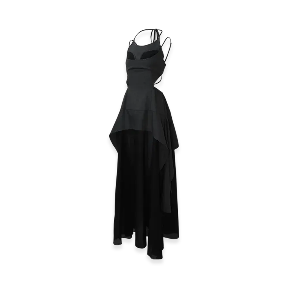 THEREDTHREAD S Cat Slit Long Dress "Gray/Black"