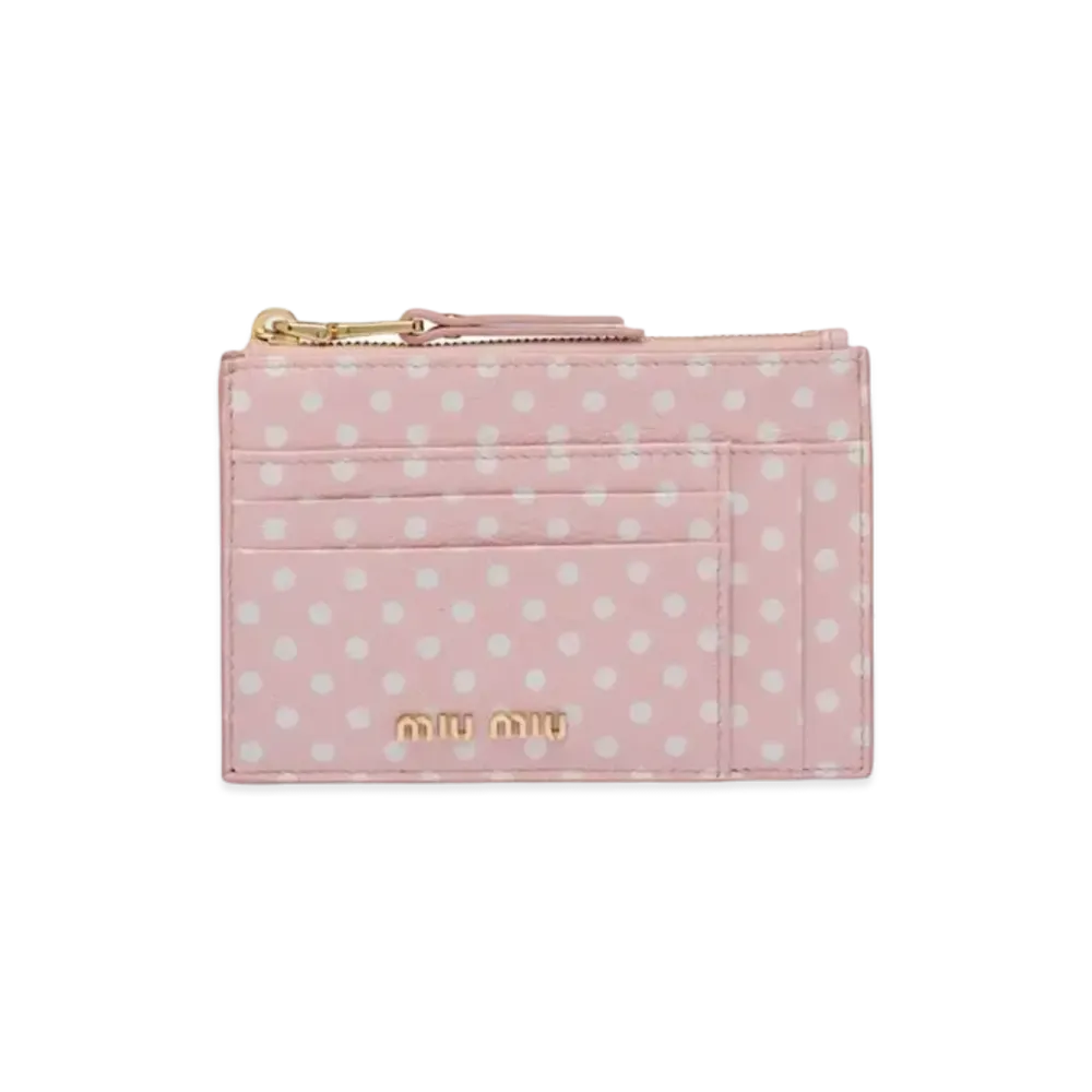 MIU MIU Print Madras Leather Card Case "Gem/White"
