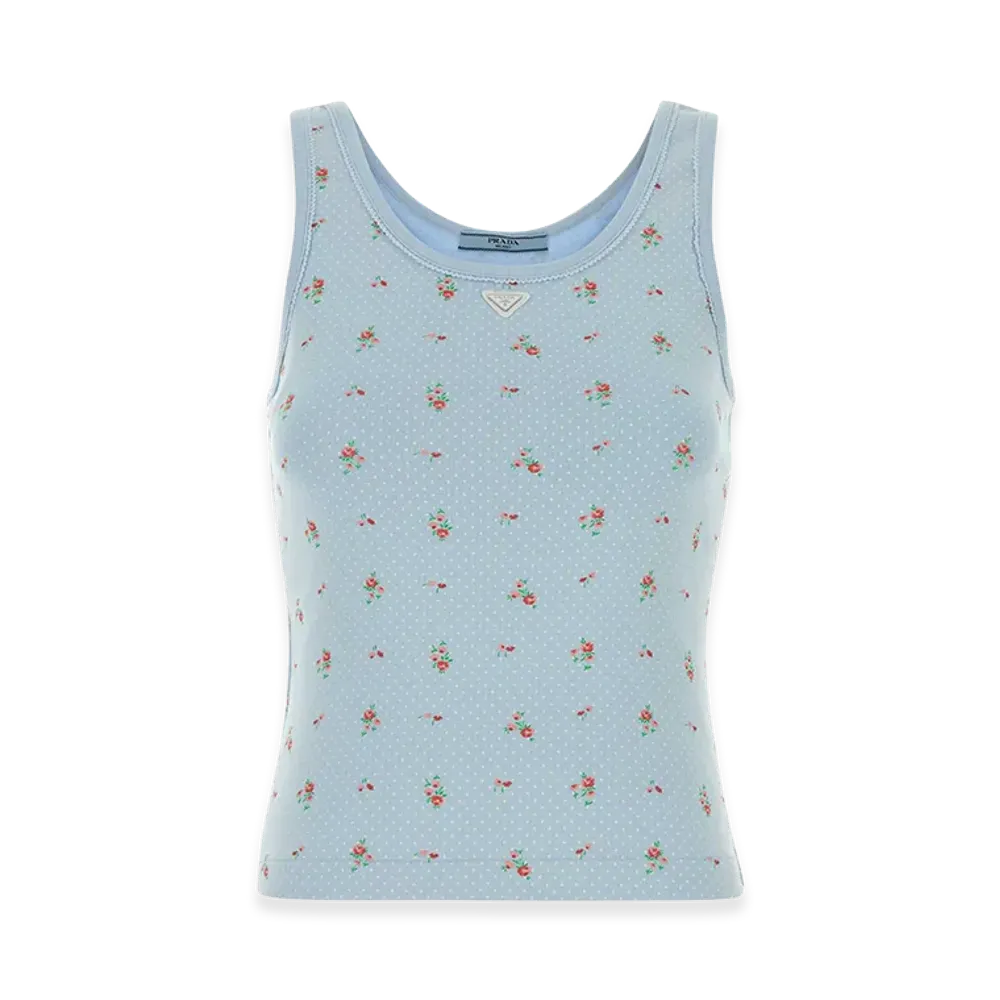 PRADA Women's Printed Stretch Cotton Tank Top "Lightblue"