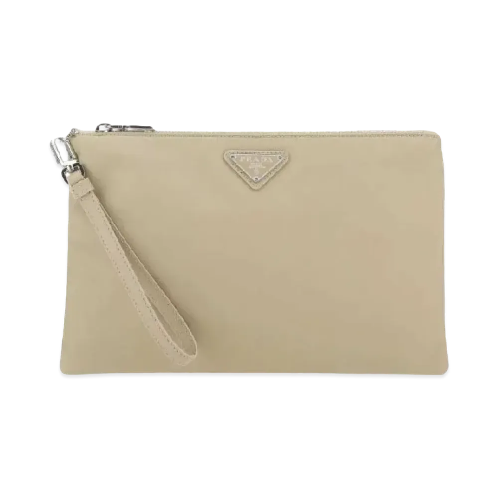 PRADA Re Nylon and Saffiano Leather Pouch "Desert Beige"