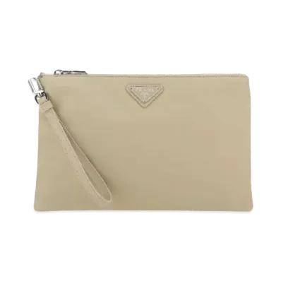 PRADA Re Nylon and Saffiano Leather Pouch "Desert Beige"