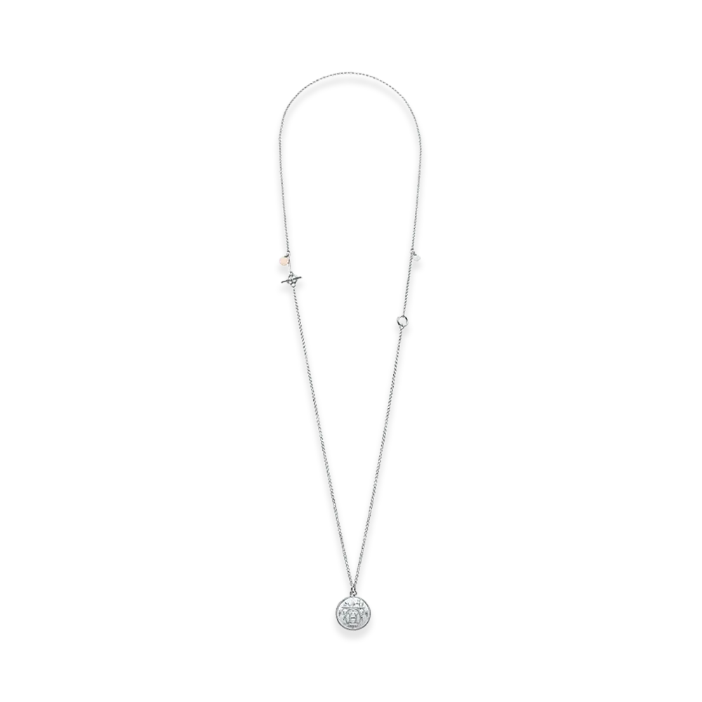 Hermes Hermes Ex-Libris Long Necklace MM "Silver/Pink Gold"
