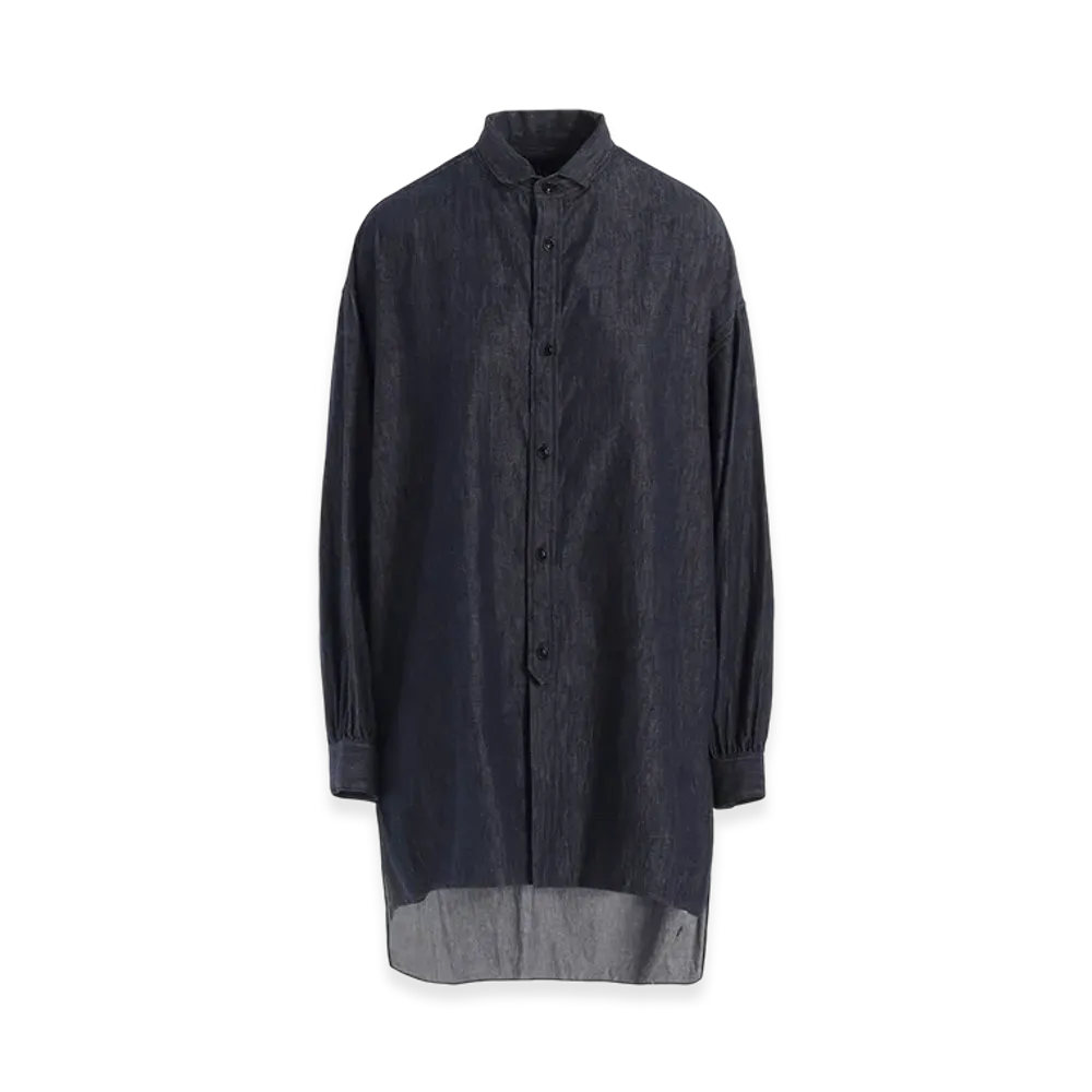 Y's 6OZ Denim Garmentfinish Design Collar Big Blouse "Indigo"
