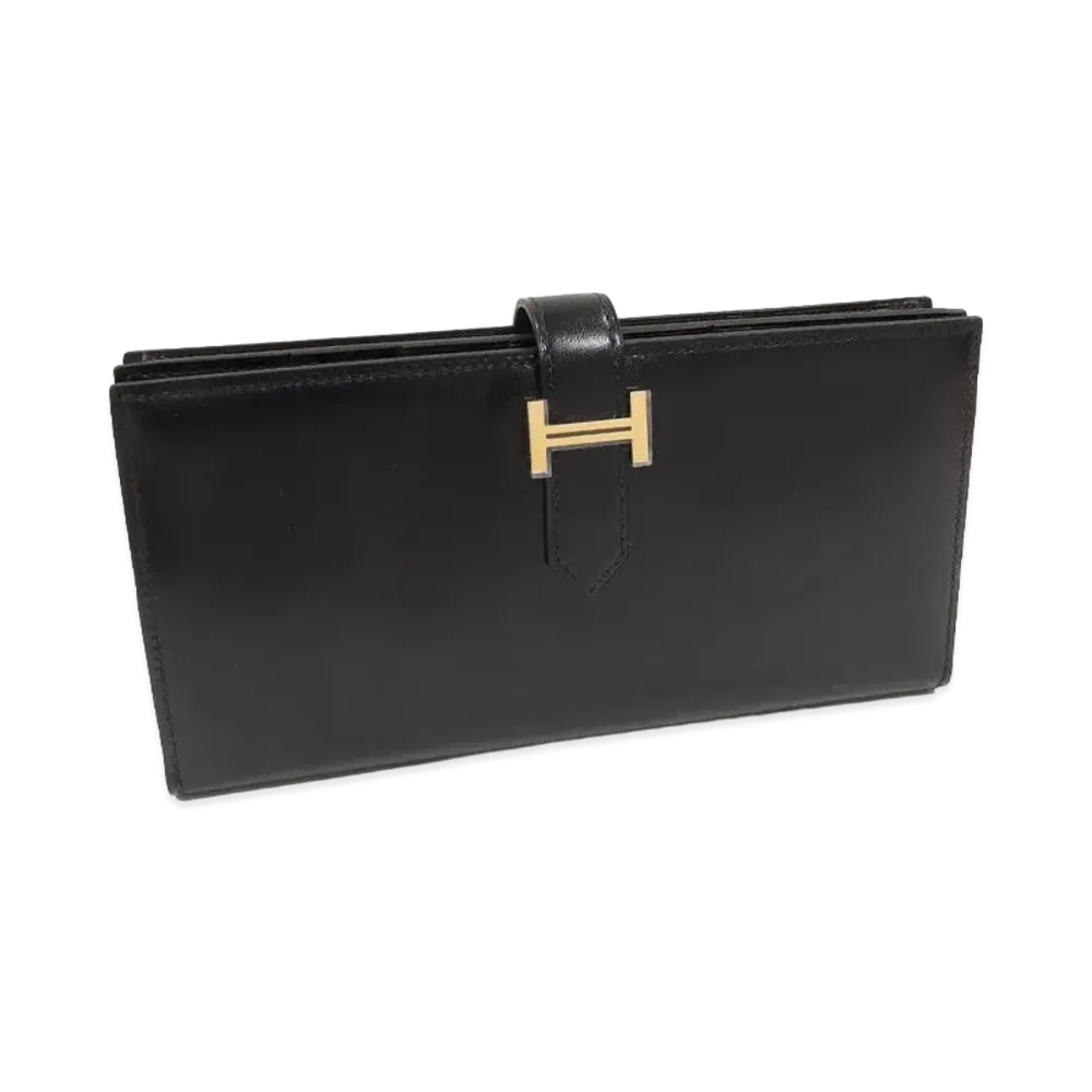 Hermes Bearn Soufflet Box Calf "Noir/Gold"