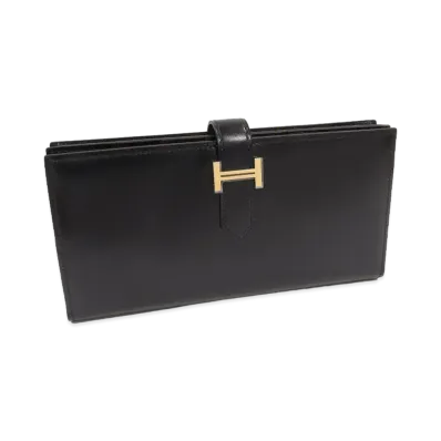 Hermes Bearn Soufflet Box Calf "Noir/Gold"