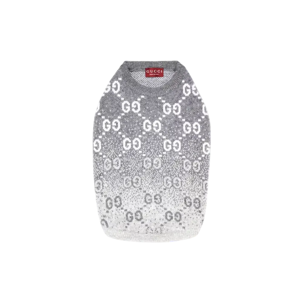 GUCCI Wool Jacquard Pet Sweater "Gray/White"