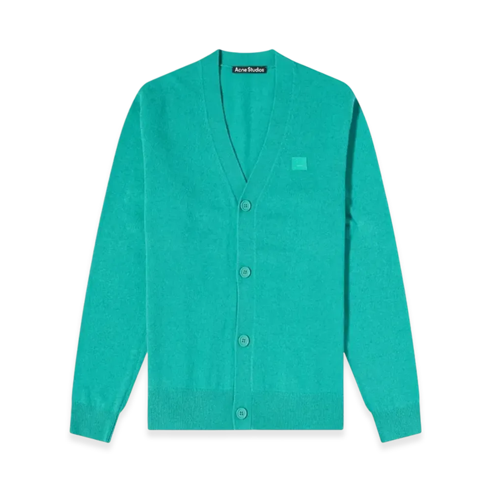 Acne Studios Kev Face Garment Dyed V-Neck Cardigan "Jade Green"