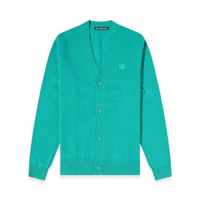 Acne Studios Kev Face Garment Dyed V-Neck Cardigan "Jade Green"