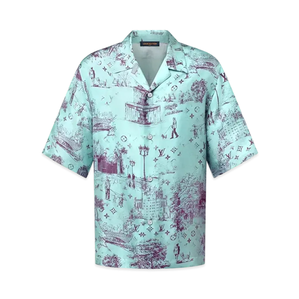 Louis Vuitton Printed Short-Sleeved Silk Shirt Allover Monogram City Walk "Cameo Blue"