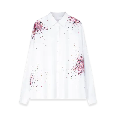 DRIES VAN NOTEN Women's Embellished Cocoon Shirt "White"