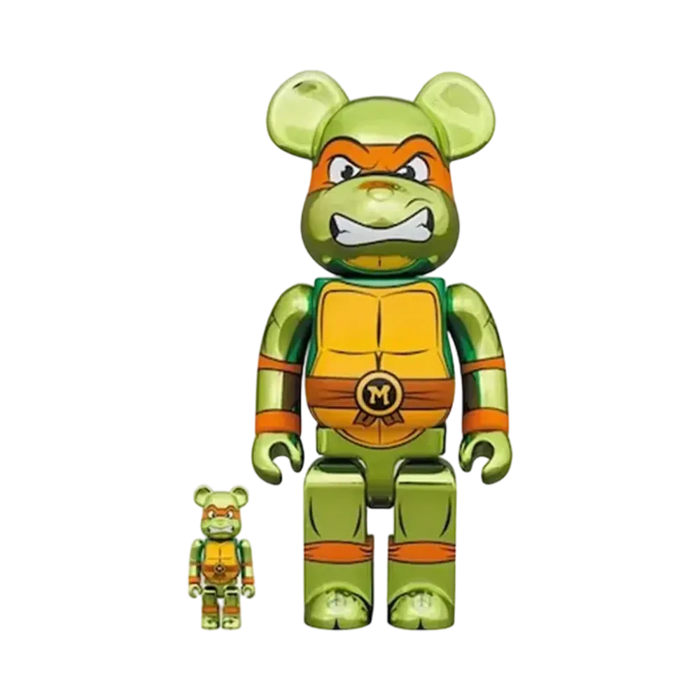 MEDICOM TOY "BEARBRICK" -Teen age Mutant Ninja Turtles- MICHELANGELO CHROME Ver. 100% & 400%