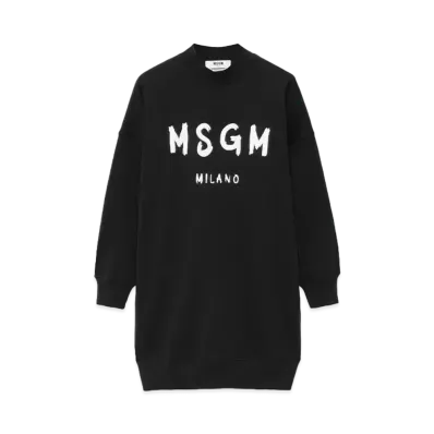MSGM Cotton Dress With Brushed Logo "Black"