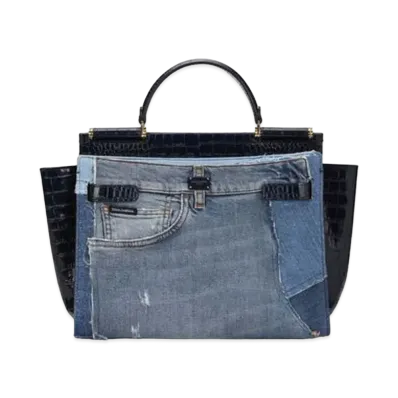 Dolce&Gabbana Sicily 62 Soft Bag Large Denim Patchwork & Calfskin "Blue"