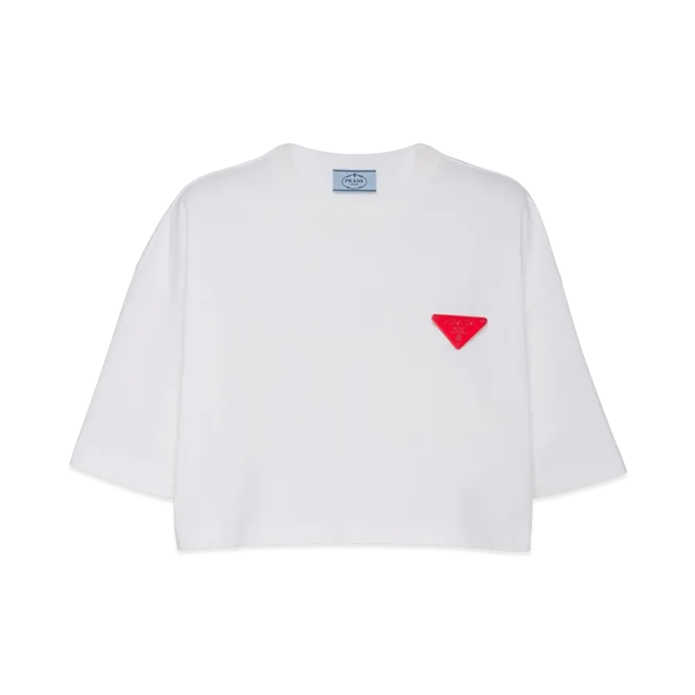 PRADA Women's Cropped Jersey T-Shirt "White"