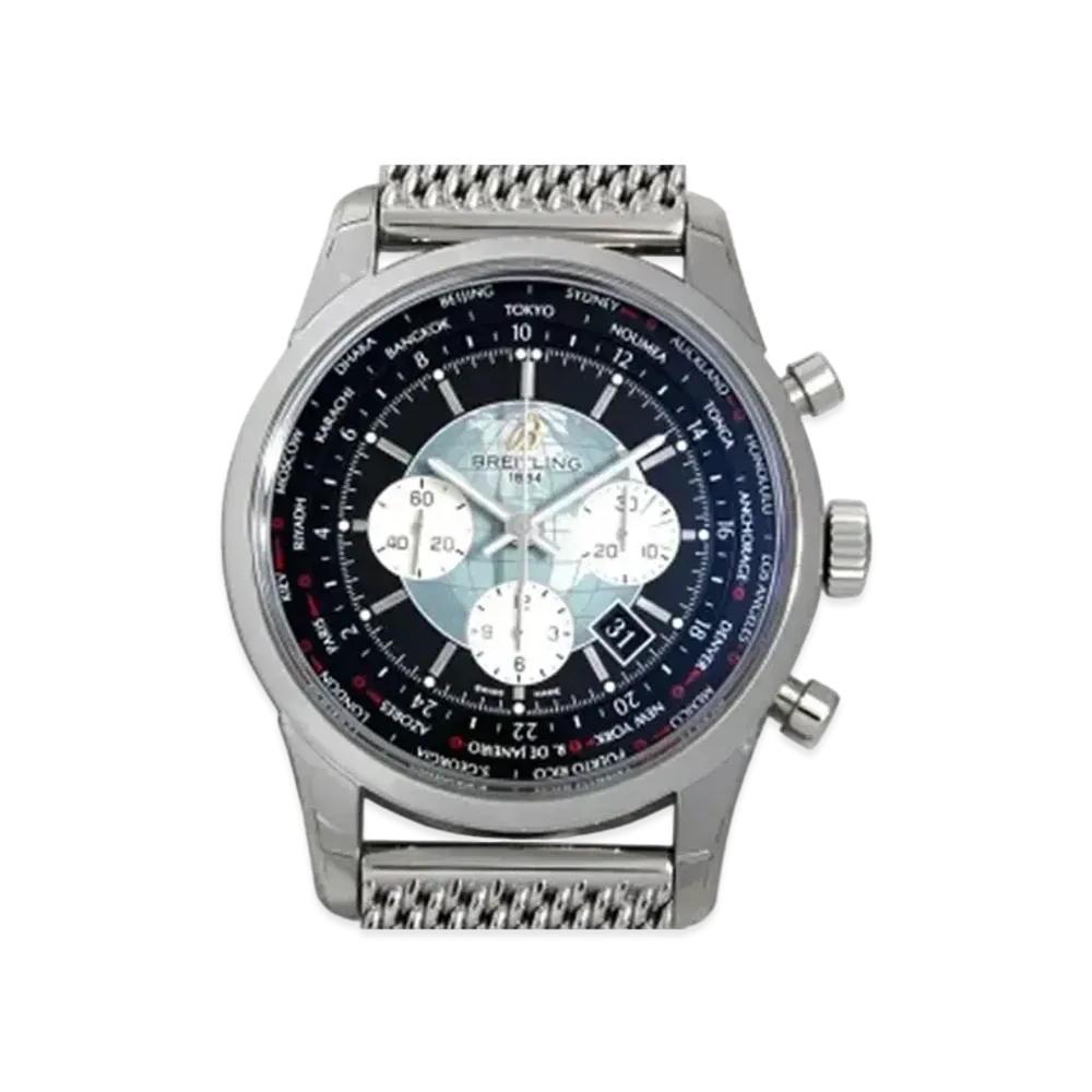 Breitling Transocean Chronograph Unitime "Black/Stainless Steel"