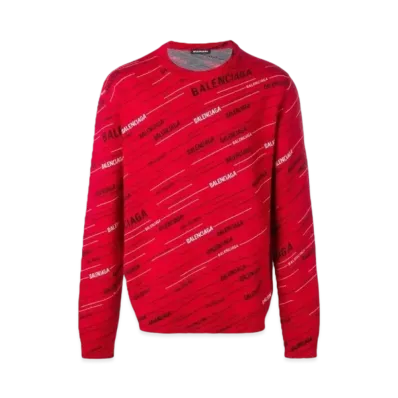 BALENCIAGA Allover Logo Jacquard Knit "Red/Black/White"
