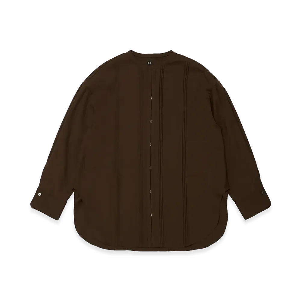 T.T Taiga Takahashi Women's Pin Tuck Stand Collar Blouse "Brown"