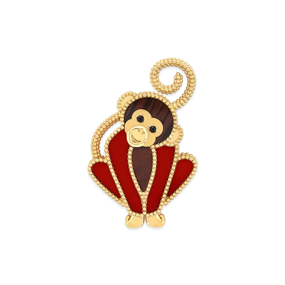 Van Cleef & Arpels Lucky Animals Monkey clip "18K Yellow gold/Onyx/Obsidian/Carnelian"