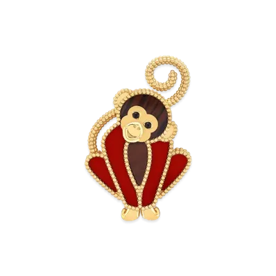 Van Cleef & Arpels Lucky Animals Monkey clip "18K Yellow gold/Onyx/Obsidian/Carnelian"