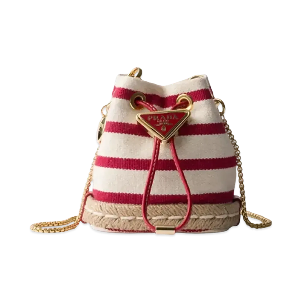 PRADA Striped Fabric Mini-Pouch "Ivory/Red"