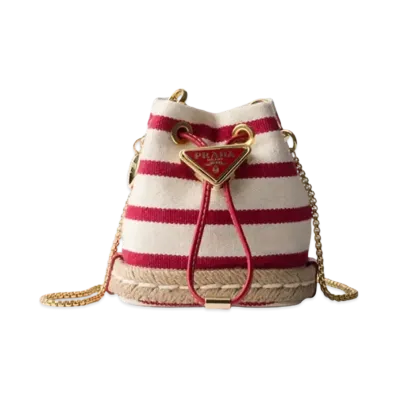 PRADA Striped Fabric Mini-Pouch "Ivory/Red"