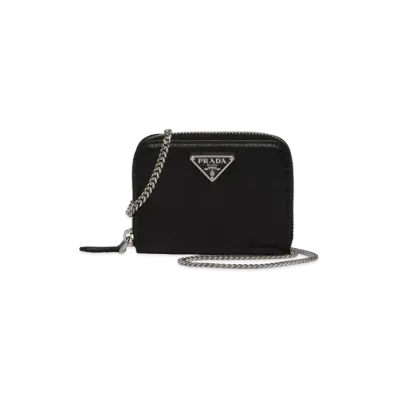 PRADA Saffiano Leather Card Holder With Shoulder Strap "Black"
