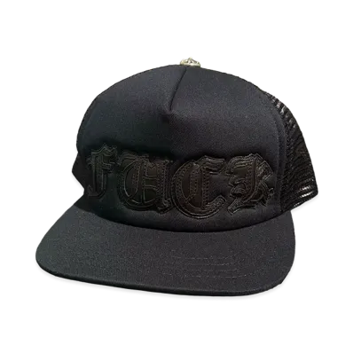 Chrome Hearts Fuck Leather Patch Trucker Cap (Scroll Label) "Black/Black"