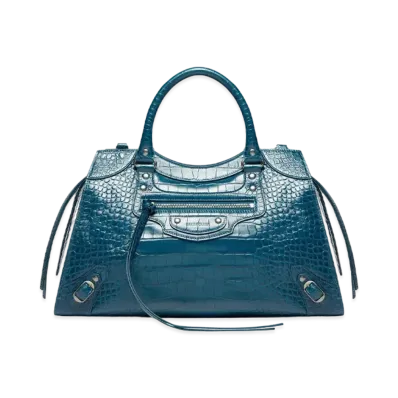 BALENCIAGA Neo Classic Medium Handbag In Extra Supple Crocodile Embroidered Calfskin "Dark Blue"