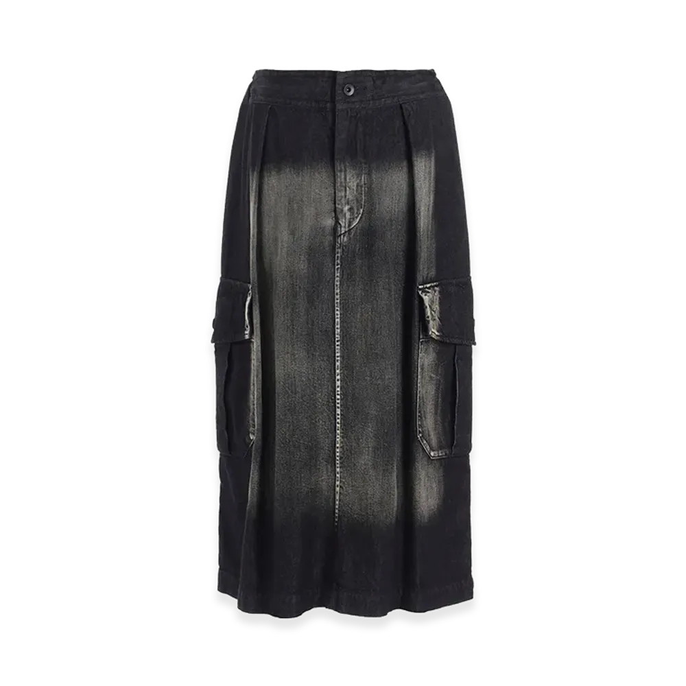 Y's Spotted Denim Side Pocket Straight Skirt "Black"