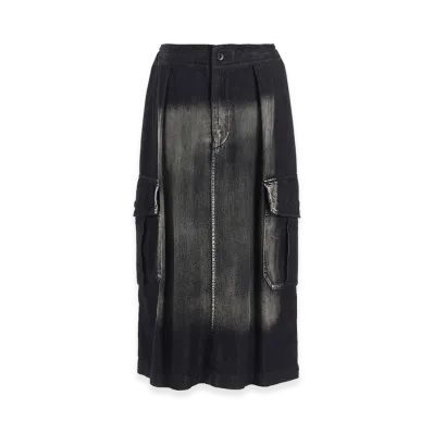 Y's Spotted Denim Side Pocket Straight Skirt "Black"